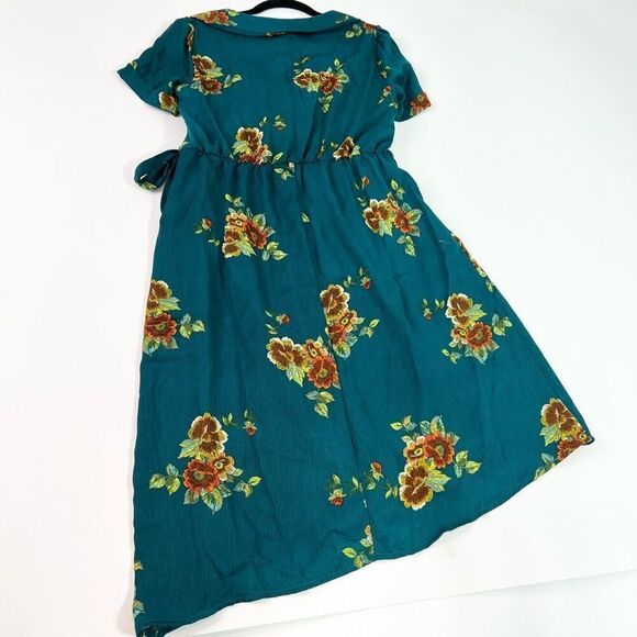 Superfoxx Dress Womens Medium Floral Faux Wrap Short Sleeve Aysmmetrical nwt tea - Picture 4 of 9